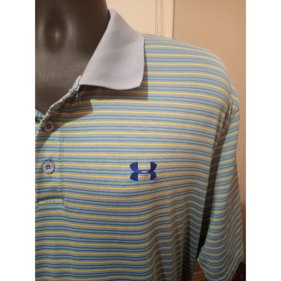 Under Armour UA Heatgear S/S Polo Golf Shirt Men’s 2XL Blue Yellow Striped - Picture 6 of 12